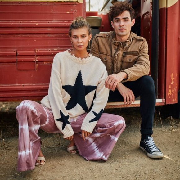 Starry Eyed Ivory Star Print Distressed Sweater - Picture 3 of 13